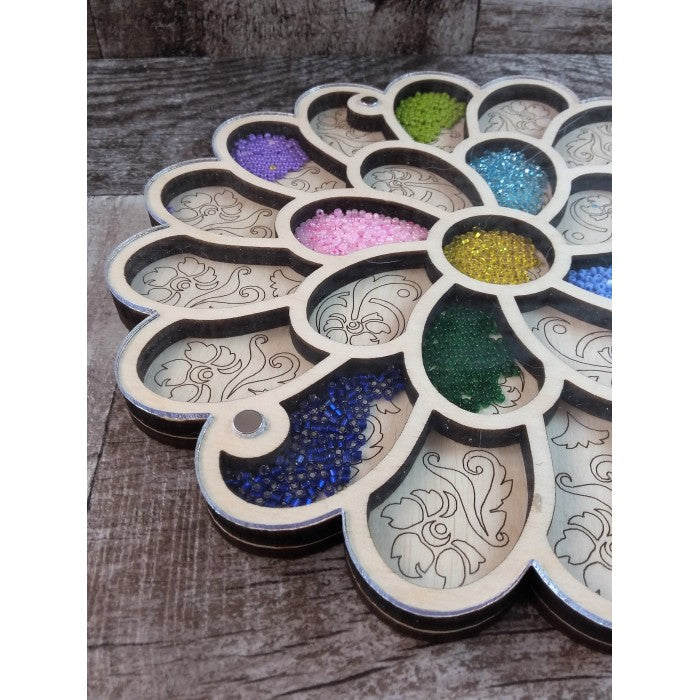 Wood bead organizer with lid Mandala flower-6