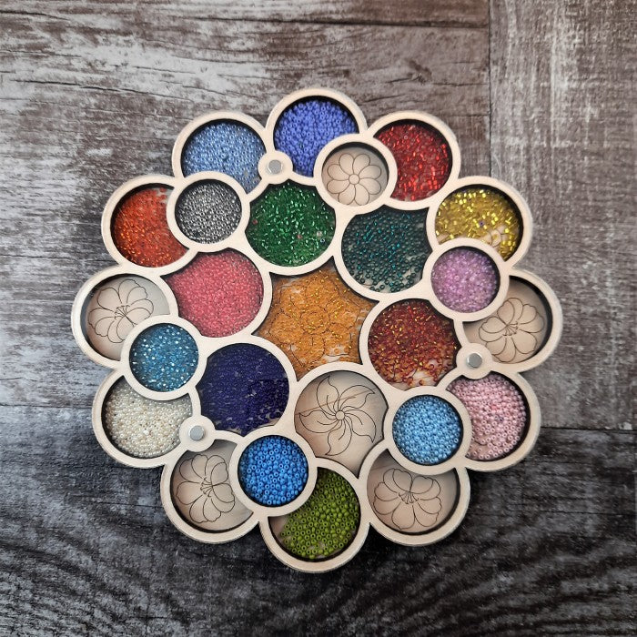 Wood bead organizer with lid Circles-3