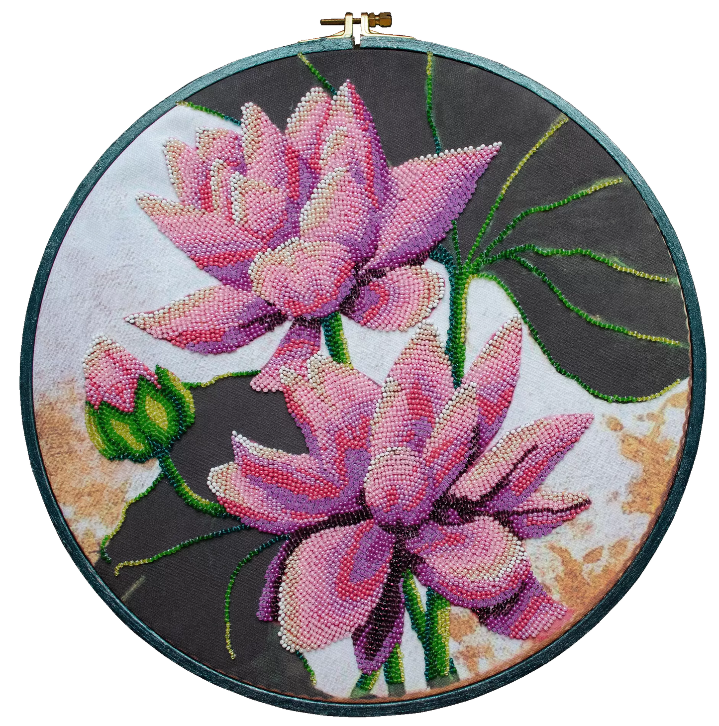 Bead embroidery kit Blooming lotus - Flowers Size: 12.6"×12.6" (32×32 cm)