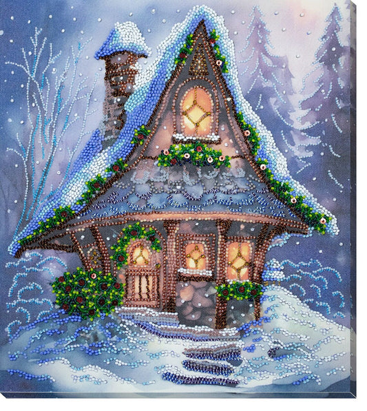 Bead embroidery kit Christmas house Size: 9.8"×11.0" (25×28 cm)