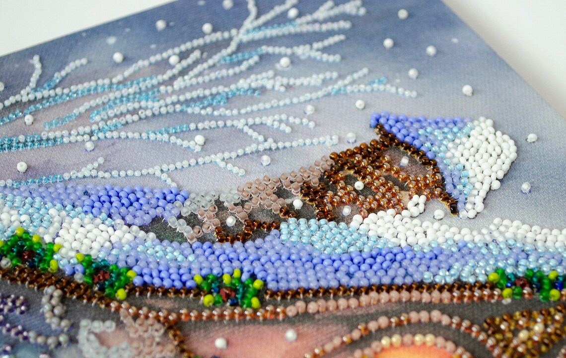 Bead embroidery kit Christmas house Size: 9.8"×11.0" (25×28 cm)