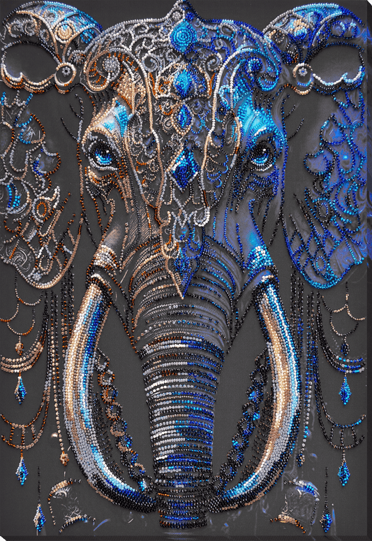 Bead embroidery kit Blue elephant Size: 11.8"×16.9" (30×43 cm)