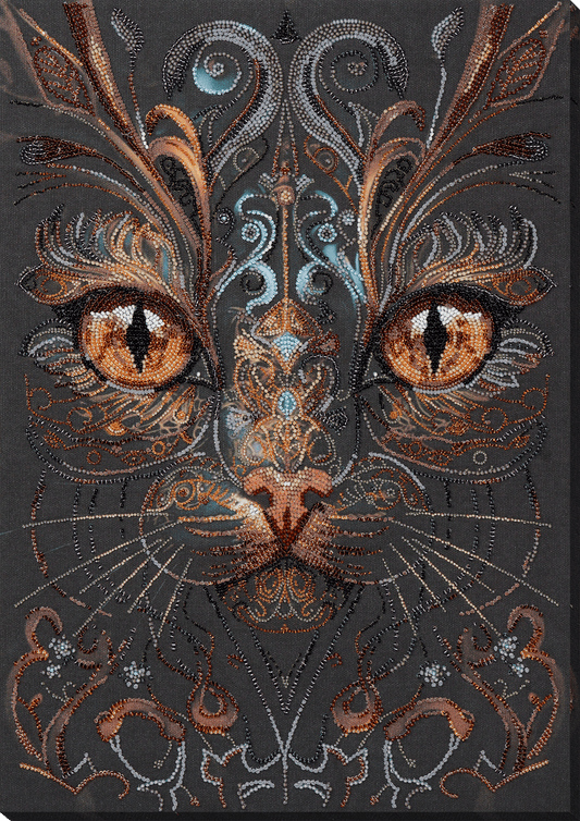 Bead embroidery kit Black cat Size: 11.8"×16.9" (30×43 cm)