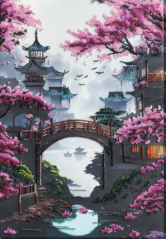 Bead embroidery kit Sakura Size: 11.8"×17.3" (30×44 cm)