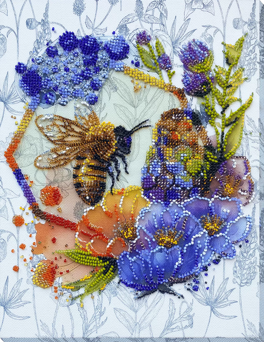 Bead embroidery kit Honey bee Size: 7.9"×10.2" (20×26 cm)