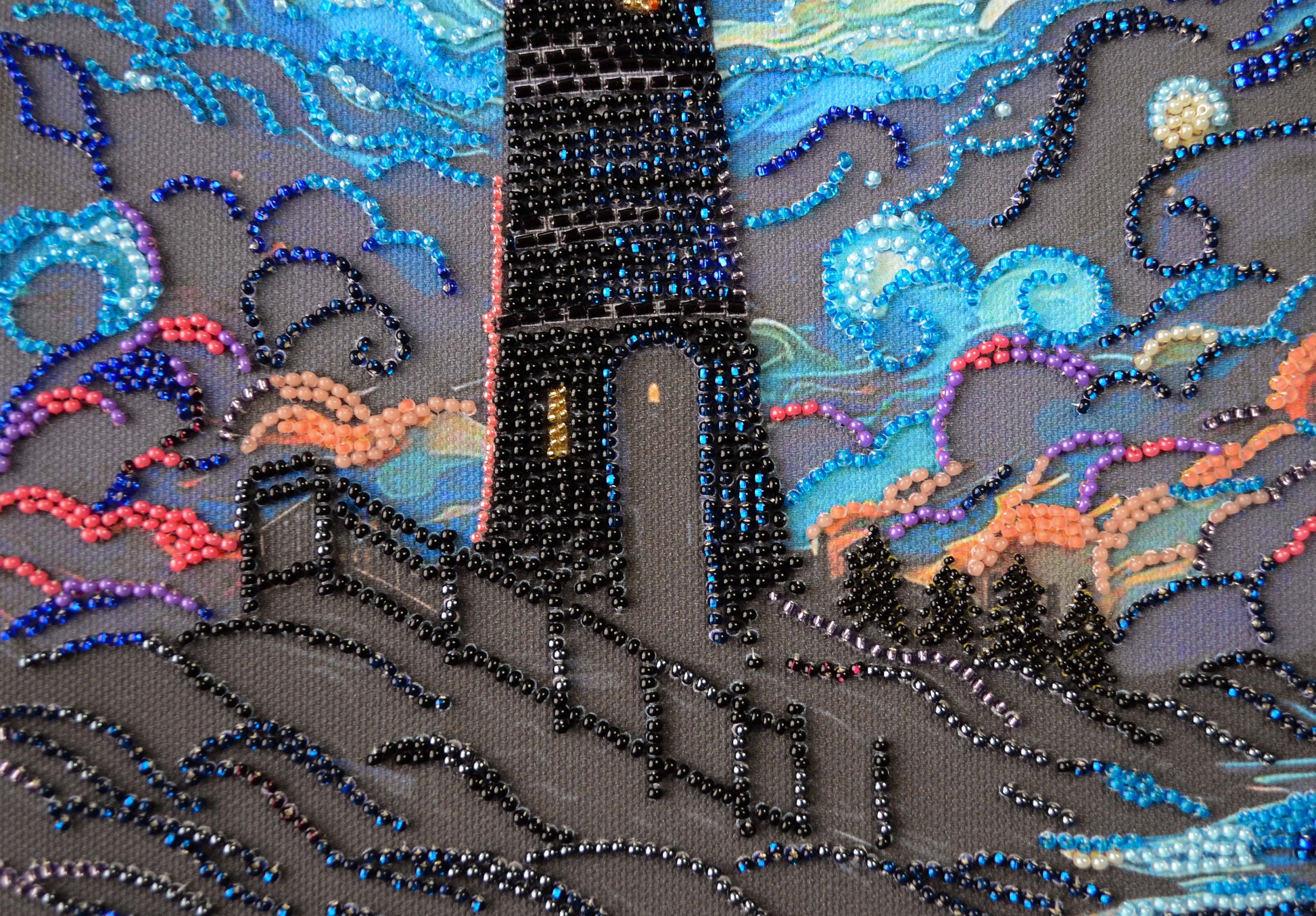 Bead embroidery kit Lighthouse Size: 7.9"×12.6" (20×32 cm)