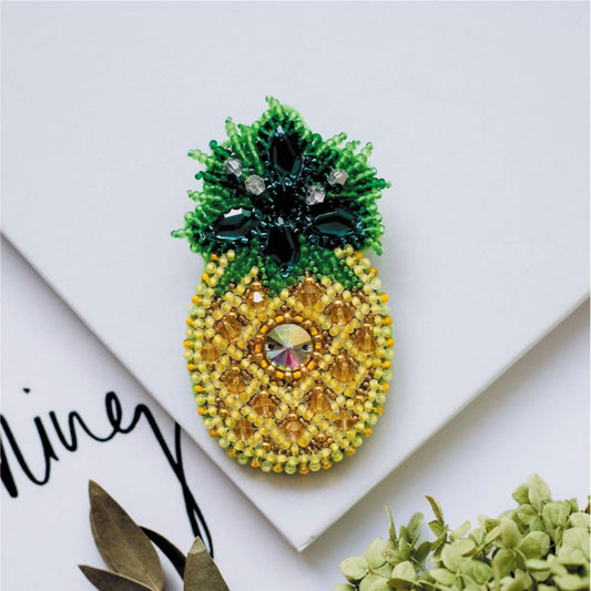 Bead embroidery brooch kit Pineapple Size: 2"×3.1" (5x8 cm)