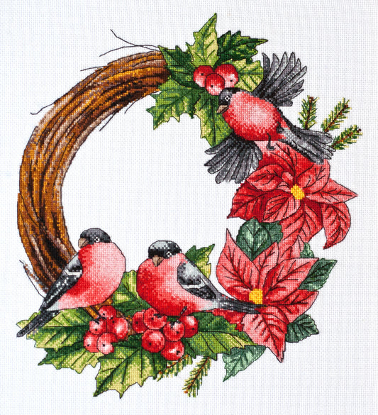 Cross stitch kit New Year wreath Size: 9.8"×10.6" (25x27 cm)