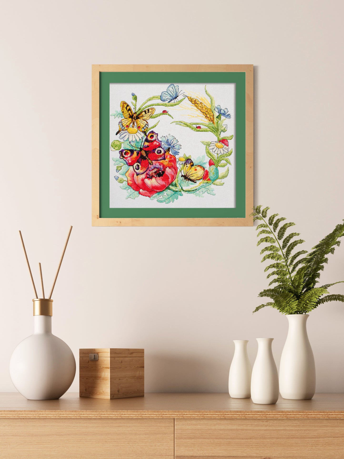 Cross stitch kit Summer wreath Size: 11.4"×11.4" (29x29 cm)