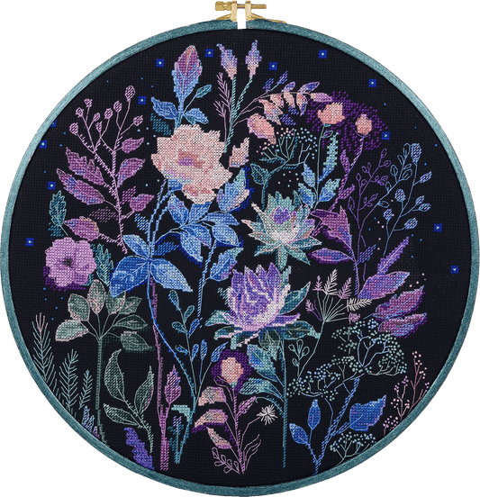Cross stitch kit Night flowers Size: 11.8"×11.8" (30x30 cm)
