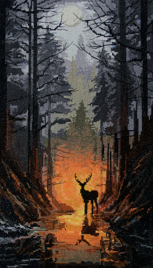 Cross stitch kit Deer Size: 9.4"×16.5" (24x42 cm)