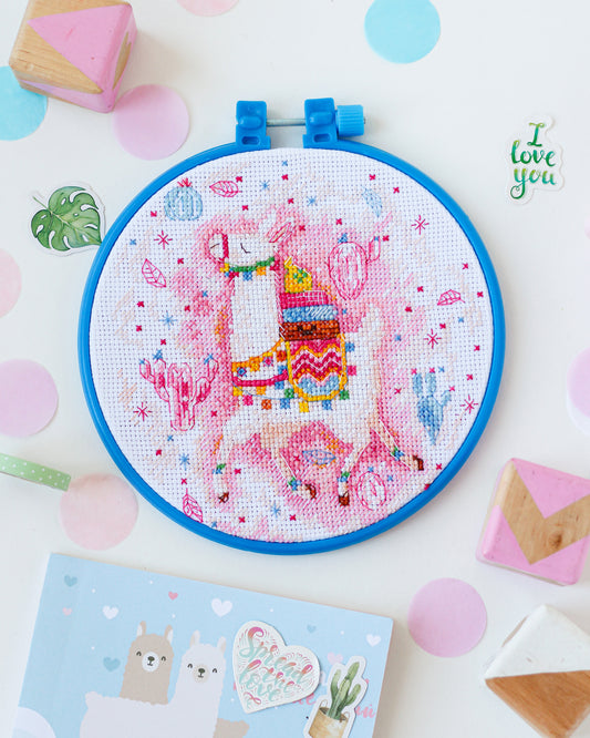 Cross stitch kit Lama-lama Size: 5.9"×5.9" (15x15 cm)