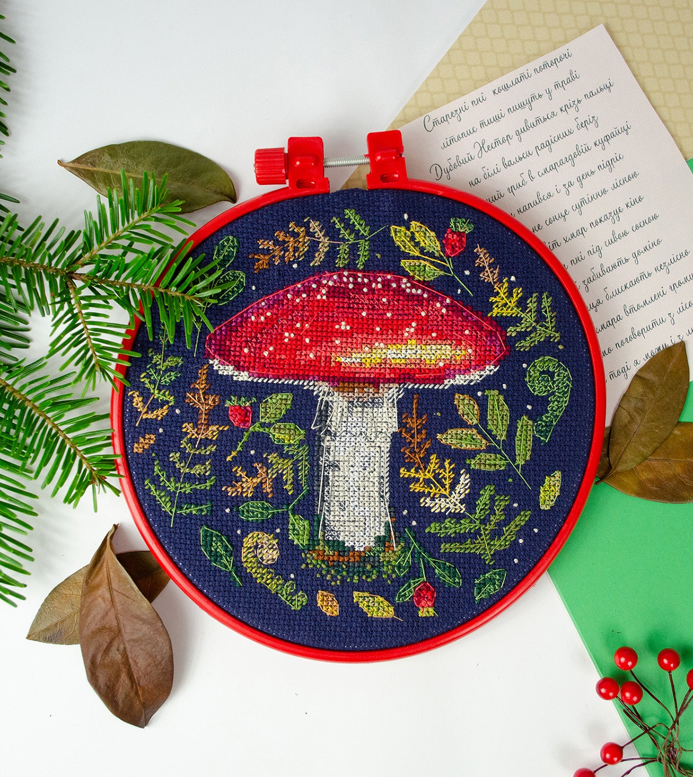 Cross stitch kit Mushroom Size: 6.7"×6.7" (17x17 cm)