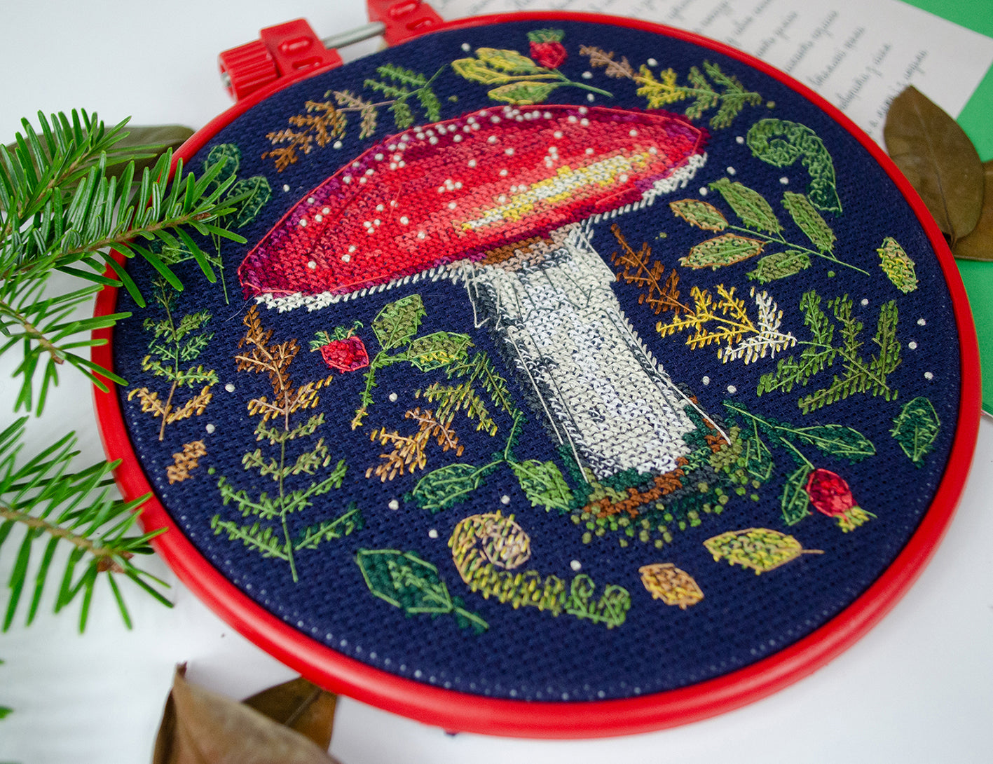 Cross stitch kit Mushroom Size: 6.7"×6.7" (17x17 cm)