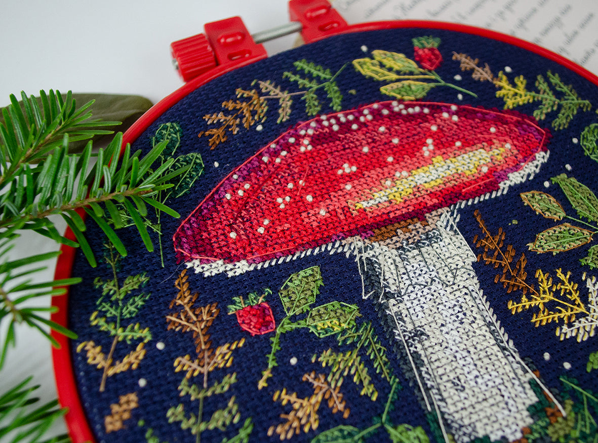 Cross stitch kit Mushroom Size: 6.7"×6.7" (17x17 cm)