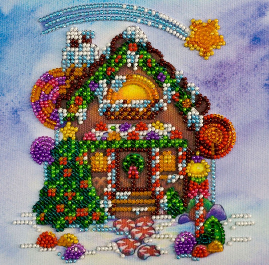 Mini Bead embroidery kit Gingerbread house Size: 5.9"×5.9" (15×15 сm)