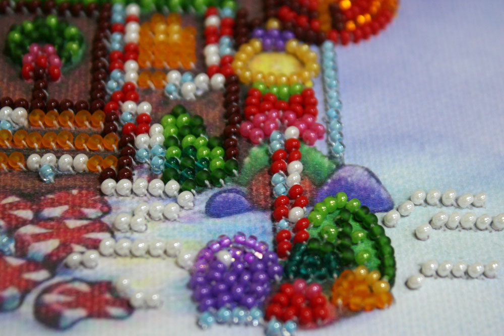 Mini Bead embroidery kit Gingerbread house Size: 5.9"×5.9" (15×15 сm)