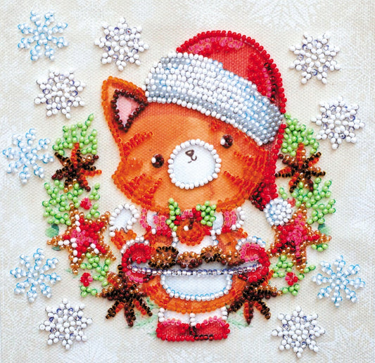 Mini bead embroidery kit Christmas fox Size: 5.9"×5.9" (15×15 сm)