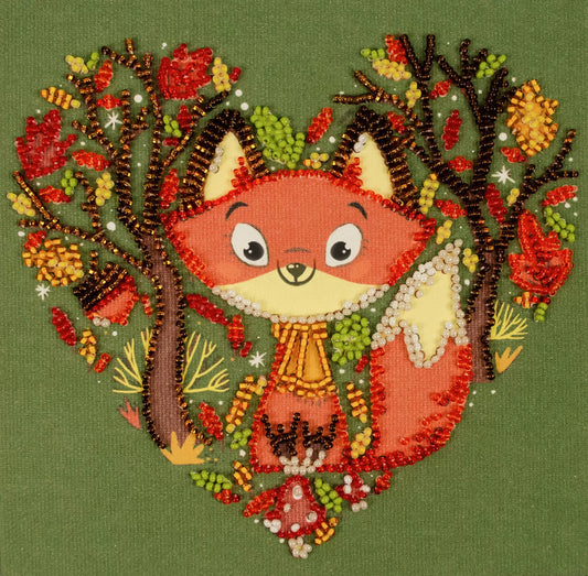 Bead embroidery kit Fox Size: 5.9"×5.9" (15×15 cm)