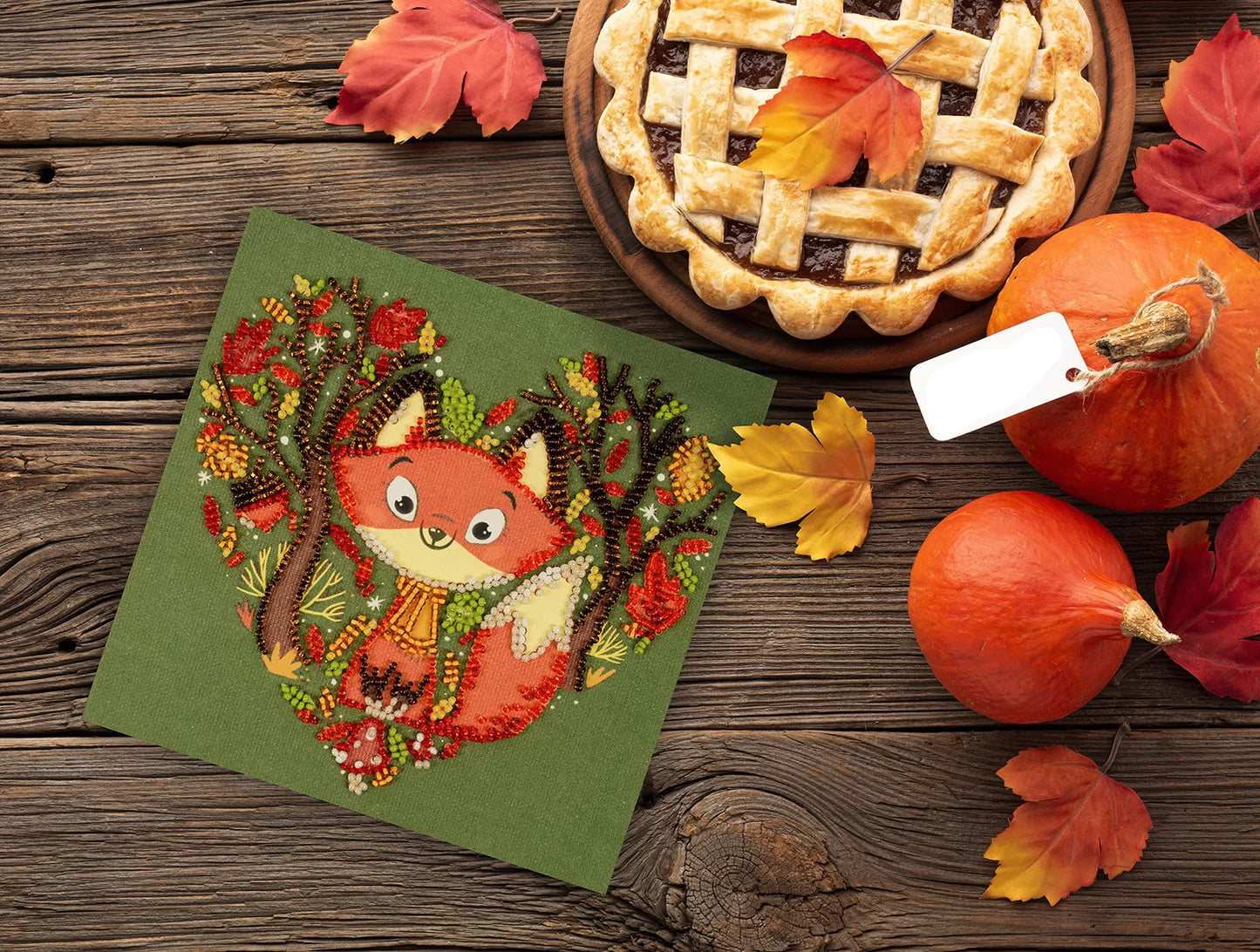 Bead embroidery kit Fox Size: 5.9"×5.9" (15×15 cm)