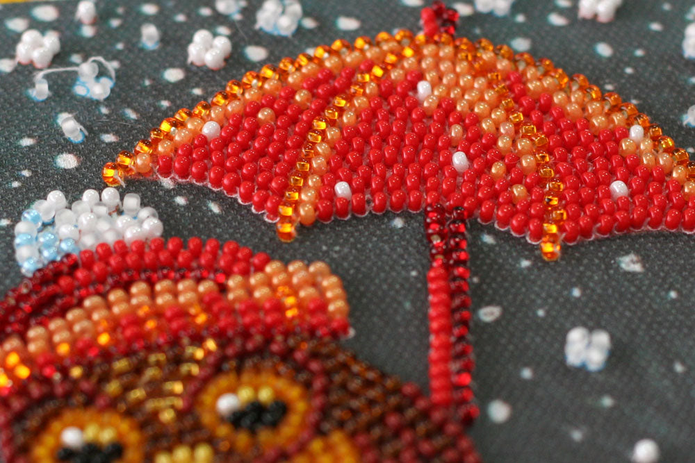 Bead embroidery kit Owl and gifts Size: 7.9"×7.9" (20x20 cm)