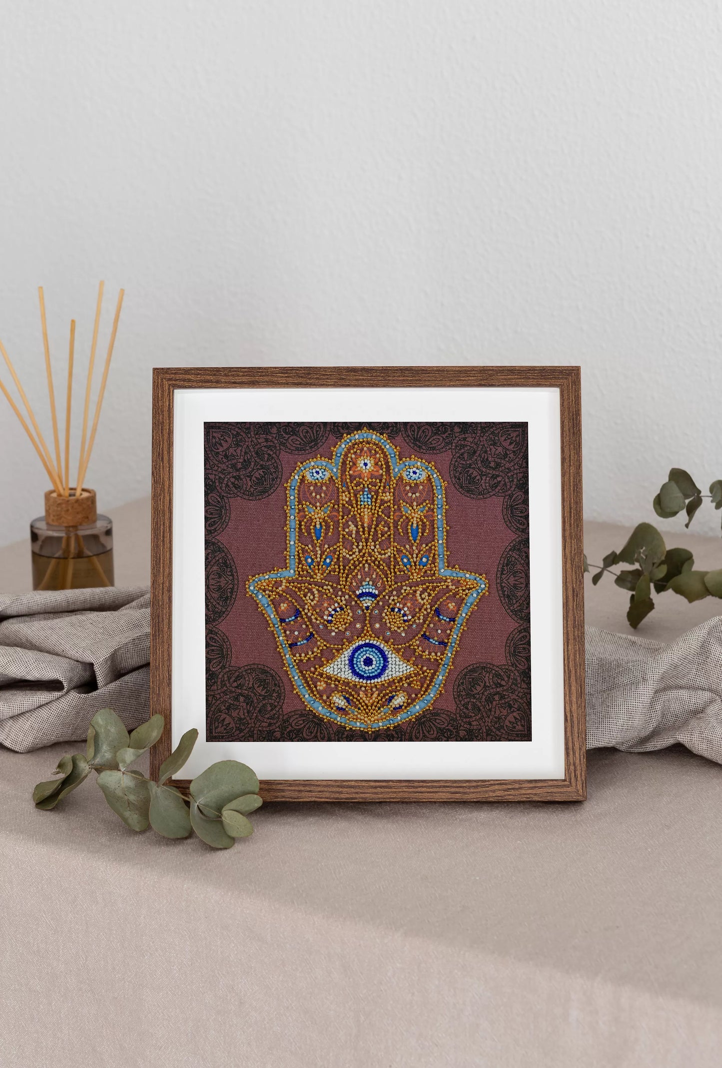 Bead embroidery kit Gold Hamsa Size: 7.9"×7.9" (20×20 cm)