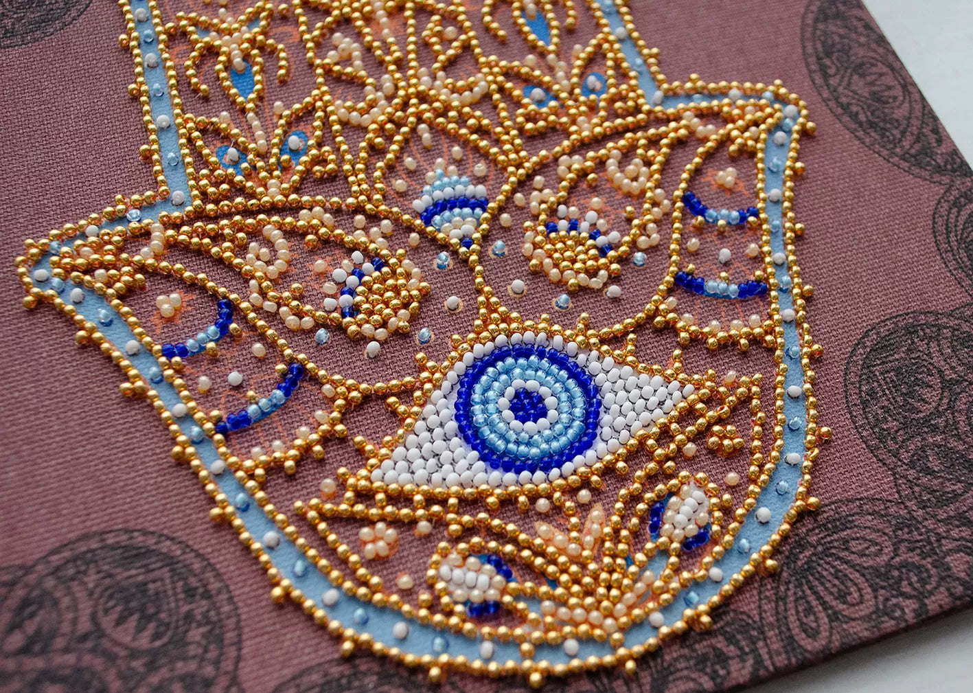 Bead embroidery kit Gold Hamsa Size: 7.9"×7.9" (20×20 cm)