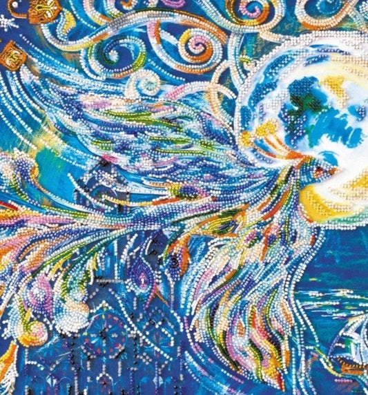 Bead embroidery kit Blue bird of happiness Size: 12.2"×16.9" (31×43 cm)