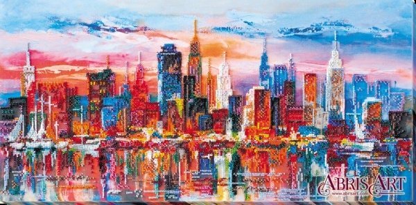 Bead embroidery kit Evening city Size: 11"×22" (28x56 cm)