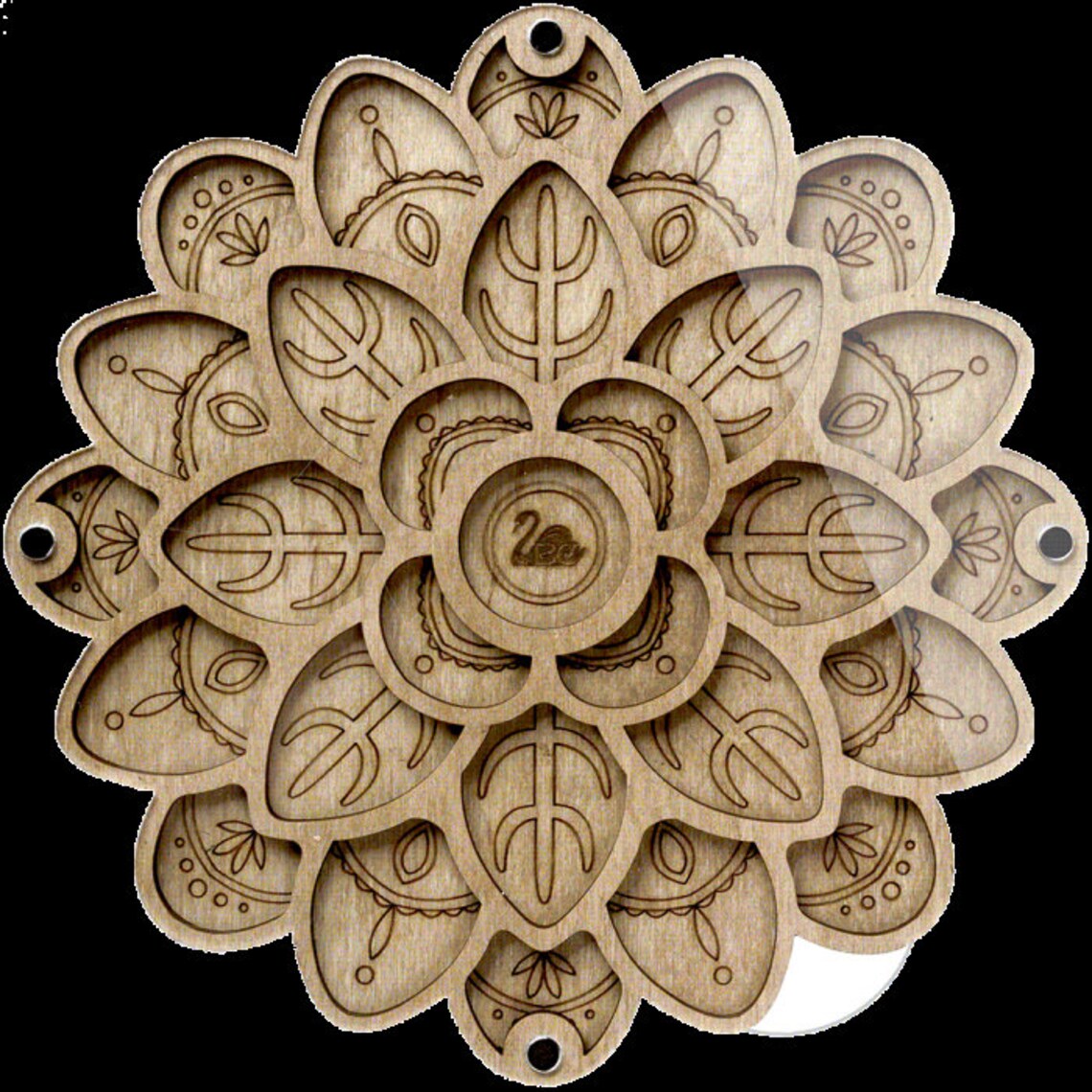Wood bead organizer with lid Mandala flower-5