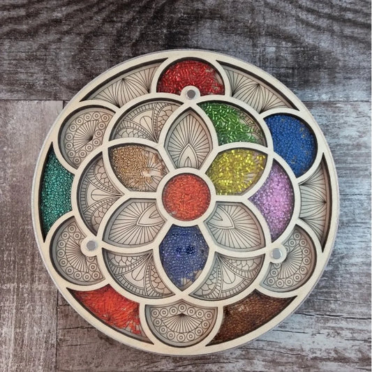 Wood bead organizer with lid Mandala flower-3