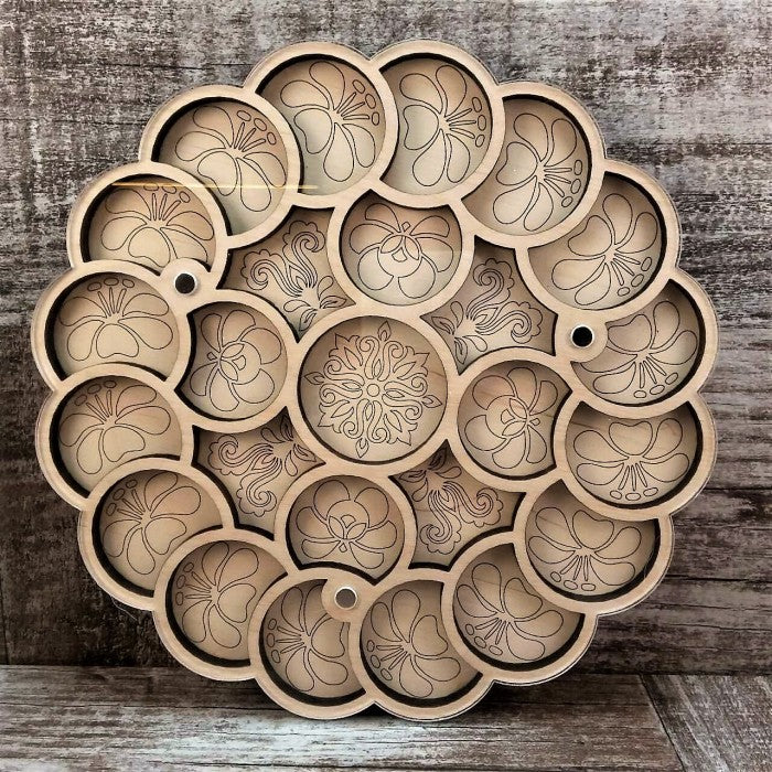 Wood bead organizer with lid Circles-2