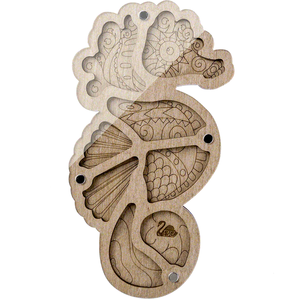 Wood bead organizer with lid Sea horse