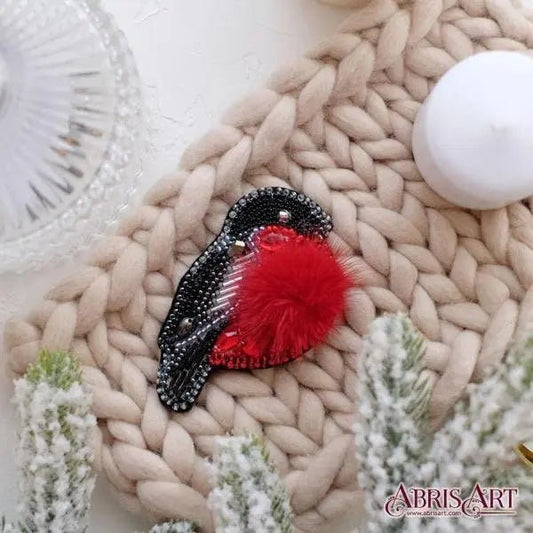 Bead embroidery brooch kit Bullfinch Size: 2.3"×3.1" (5.8x8 cm)