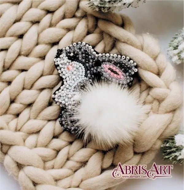 Bead embroidery brooch kit Bunny Size: 2.3"×2.6" (5.9x6.7 cm)