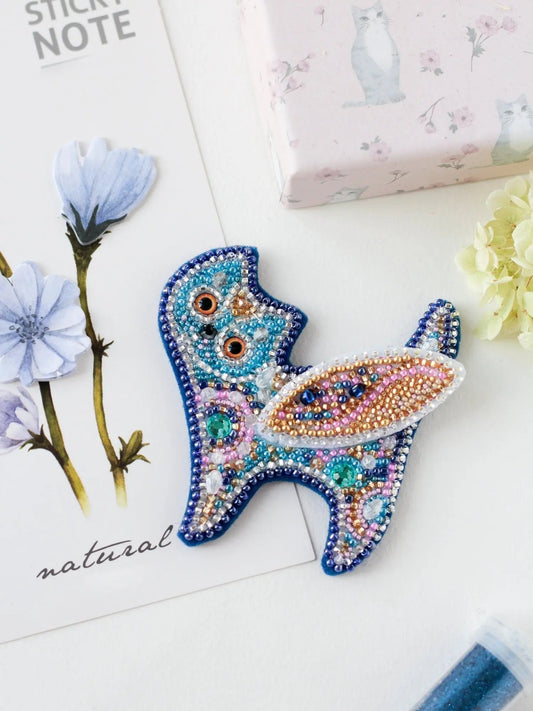 Bead embroidery brooch kit Fairy cat Size: 3"x3" (7.8×7.8 сm)