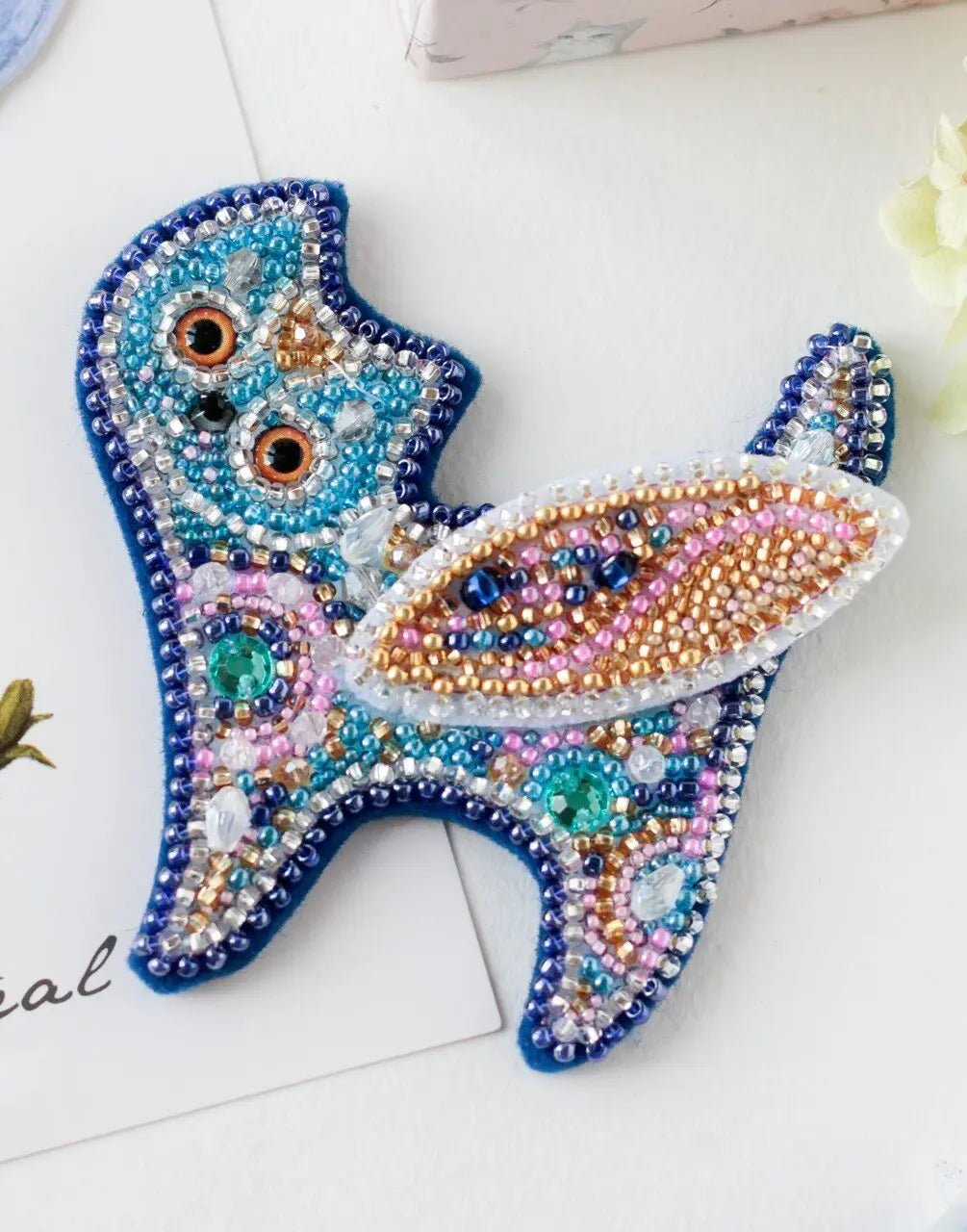 Bead embroidery brooch kit Fairy cat Size: 3"x3" (7.8×7.8 сm)