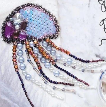 Bead embroidery brooch kit Jellyfish Size: 2.3"x4.3" (5.8x11 сm)