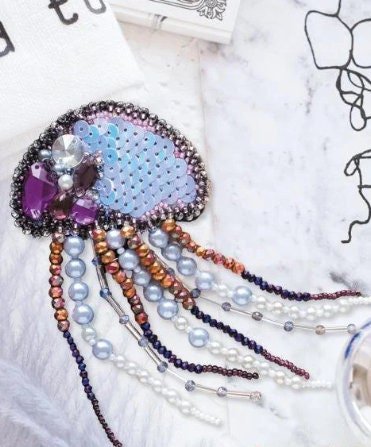 Bead embroidery brooch kit Jellyfish Size: 2.3"x4.3" (5.8x11 сm)