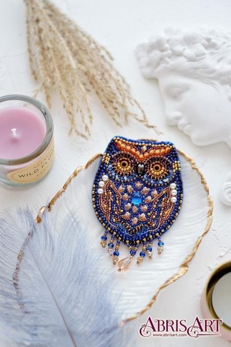Bead embroidery brooch kit Owl Size: 2.5"×3" (6.4x7.8 cm)