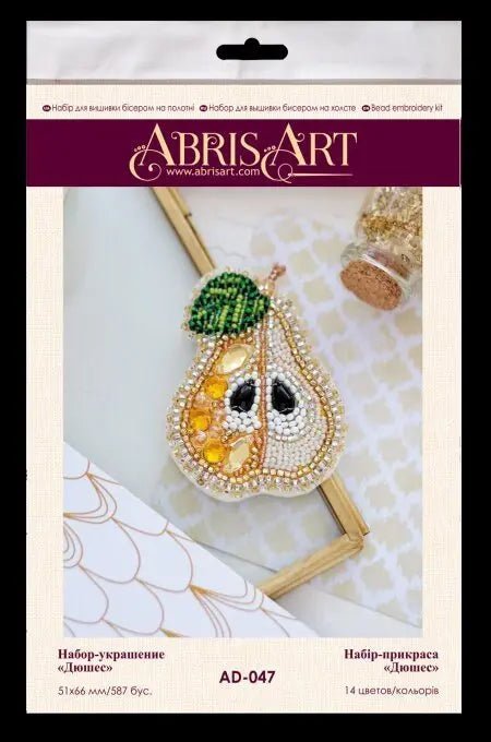 Bead embroidery brooch kit Pear duchess Size: 2"×2.6" (5.1x6.6 cm)