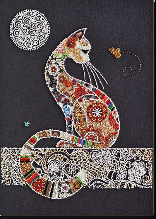 Bead embroidery kit Cat Size: 9.8"×15.3" (25×35 cm)