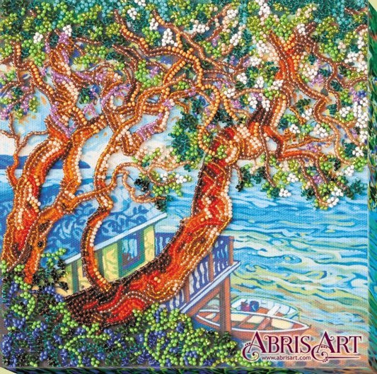 Bead embroidery kit Above the sea Size: 7.9"×7.9" (20x20 cm)