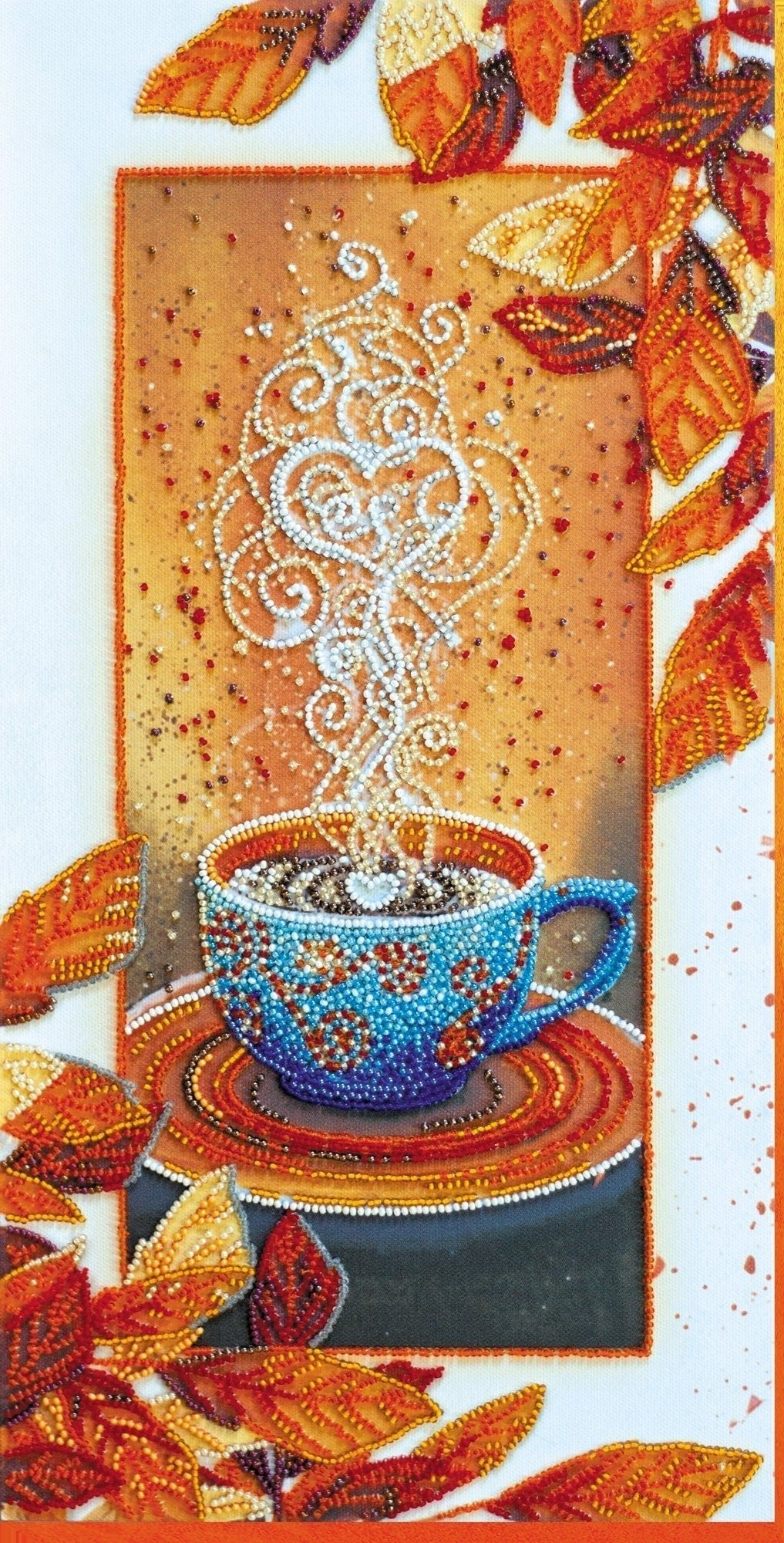 Bead embroidery kit Autumn latte Size: 8.2"×16.5" (21×42 cm)