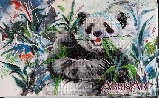 Bead embroidery kit Bamboo bear Size: 8.7"×13.8" (22×35 cm)