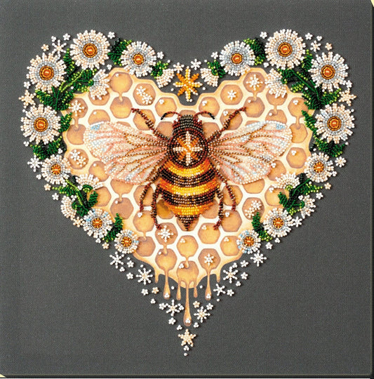 Bead embroidery kit Bee in heart Size: 12.6"×12.6" (32×32 cm)