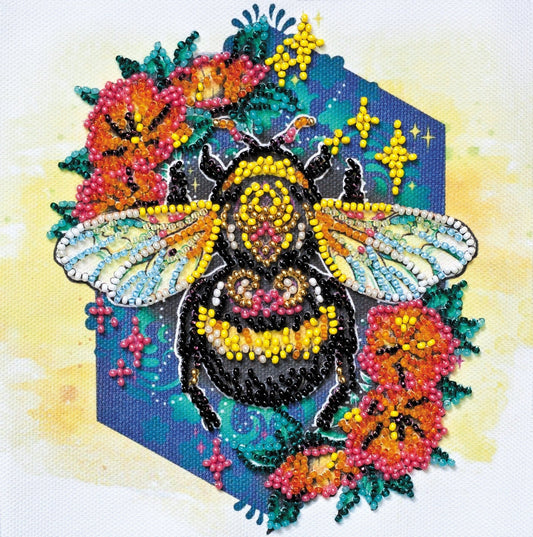 Bead embroidery kit Bee Size: 5.9"×5.9" (15×15 cm)