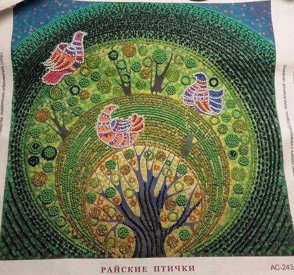 Bead embroidery kit Birds of paradise Size: 11.8"×11.8" (30×30 cm)