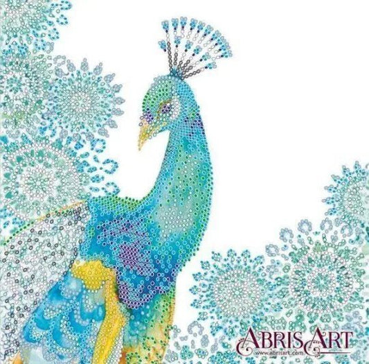 Bead embroidery kit Blue peacock Size: 7.9"×7.9" (20x20 cm)