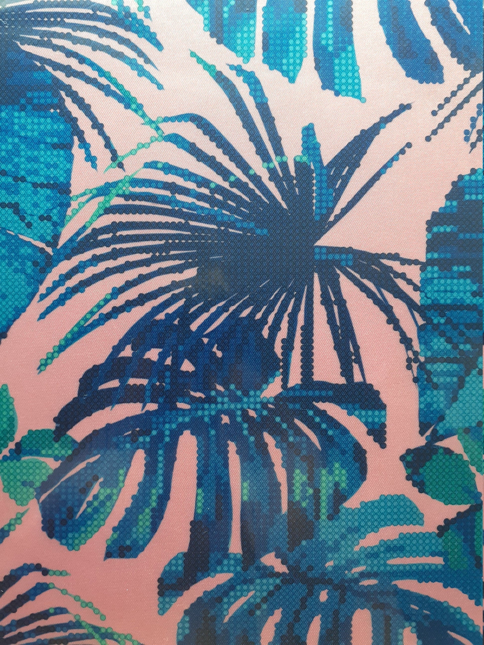 Bead embroidery kit Blue tropical leaves Size: 8.7"×8.7" (22×22 cm)